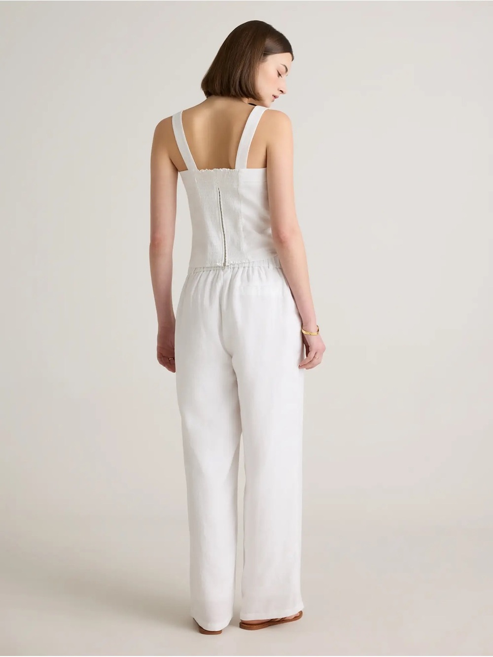 Quince White 100% European Linen Pleated Wide-Leg Trousers Fully Lined, Size 6 - Picture 5 of 16